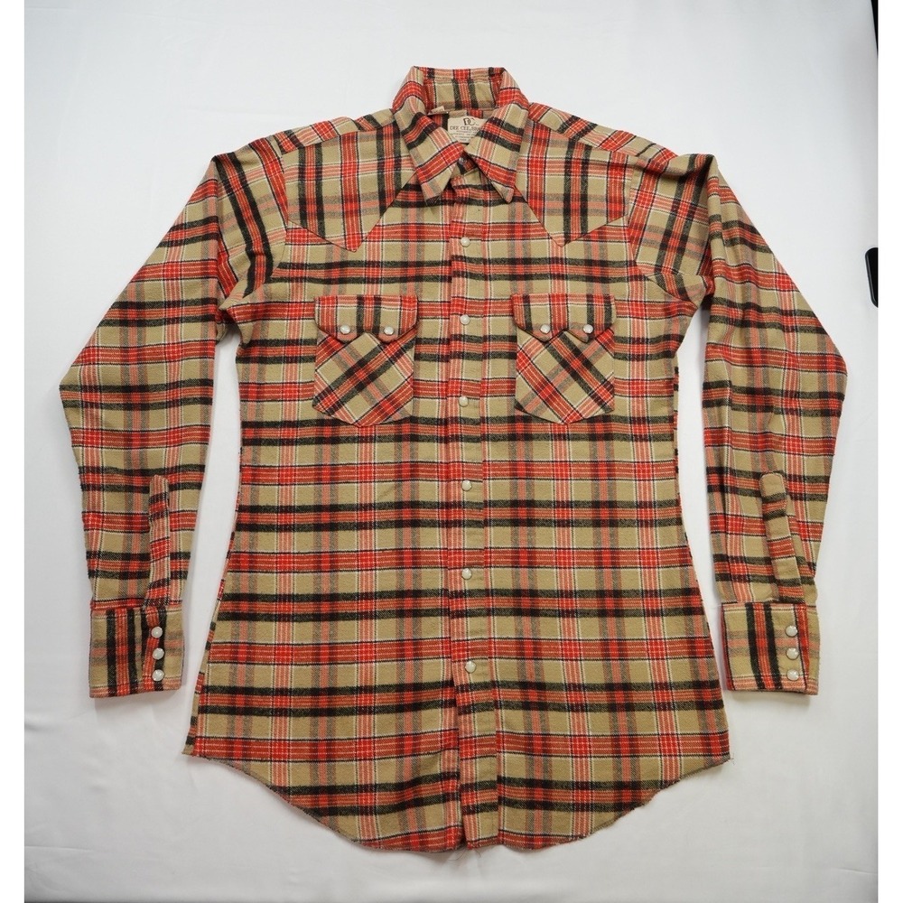 Vintage Dee Cee Rangers Shirt XL Tall 15-34 Western Plaid Pearl Snap Orange READ